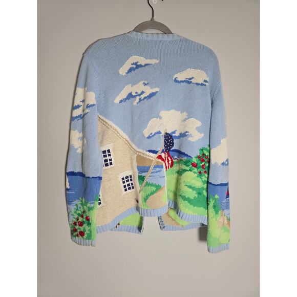 Vintage David Brooks Women's XL Lighthouse American Flag Knit Sweater Nautical - Picture 2 of 10